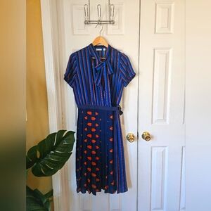 Eva Mendas, S, Red Orange, Navy Blue